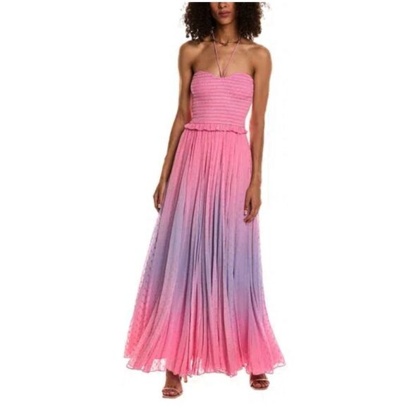 ROCOCO SAND Ombré Halter Maxi Dress Size Large Pink Purple Gold Dots - Picture 16 of 16